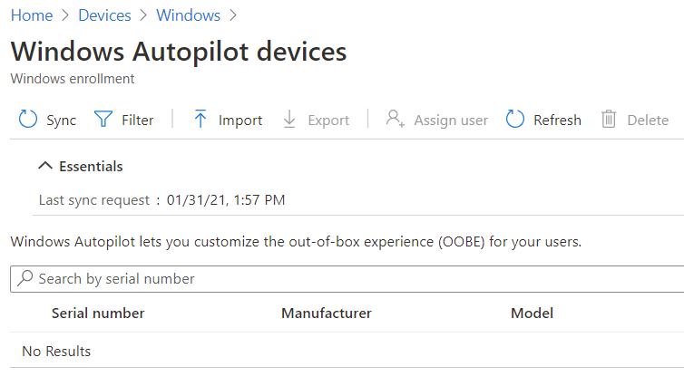 2 Intune Autopilot Devices No Results
