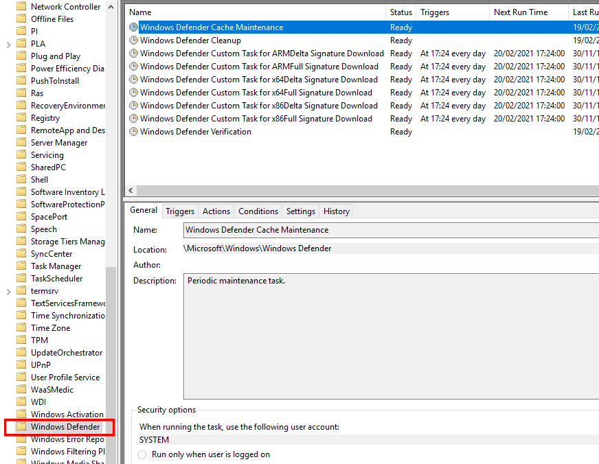 05 task scheduler windows defender updates
