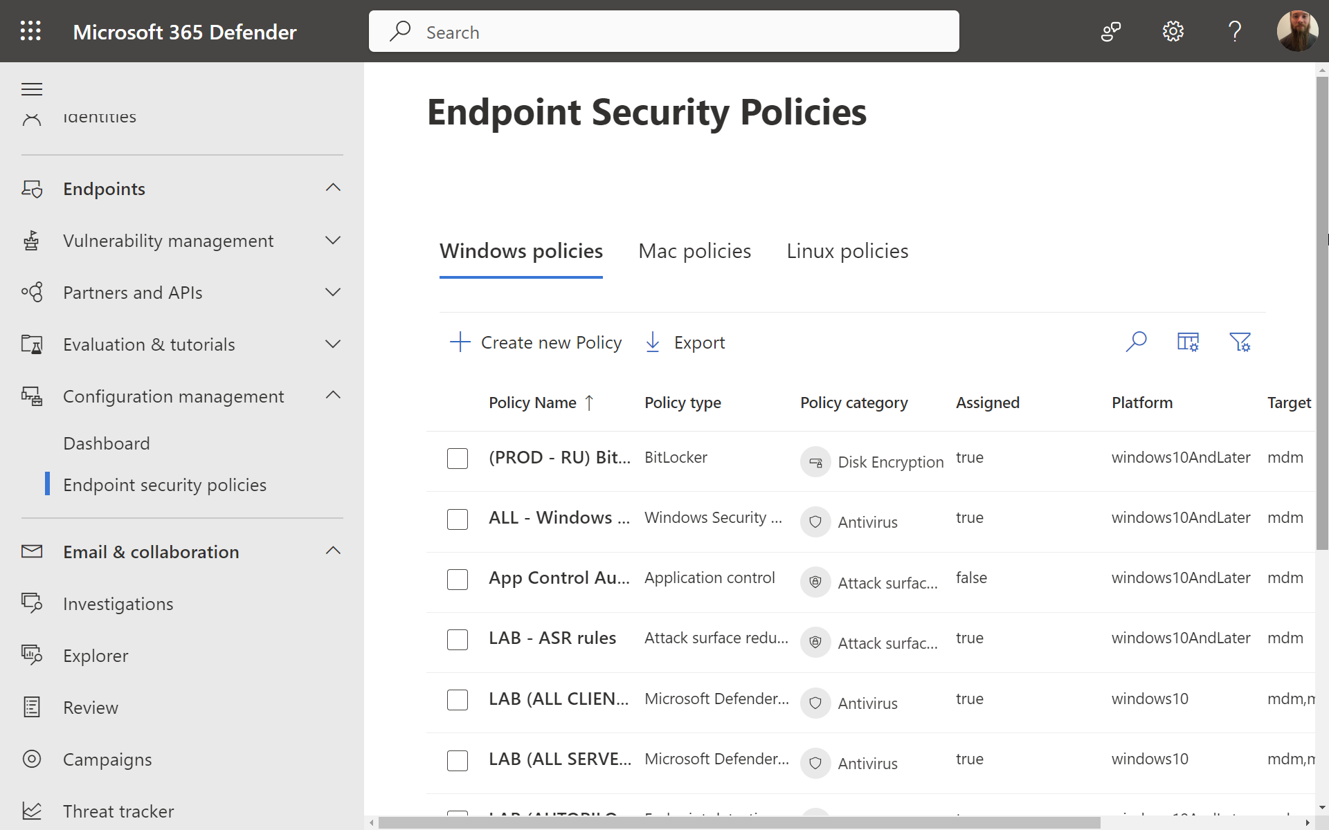 defender portal endpoint security policies thumb